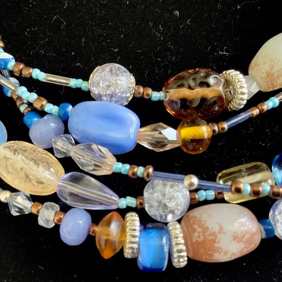 beautiful beaded 5 strand necklace in blues and brown - Picture 5 of 5